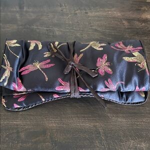 Dragonfly Print Satin Jewelry Travel Bag Roll